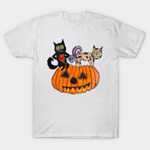 Halloween black Cat. Halloween party pumpkin T-Shirt by Motanka